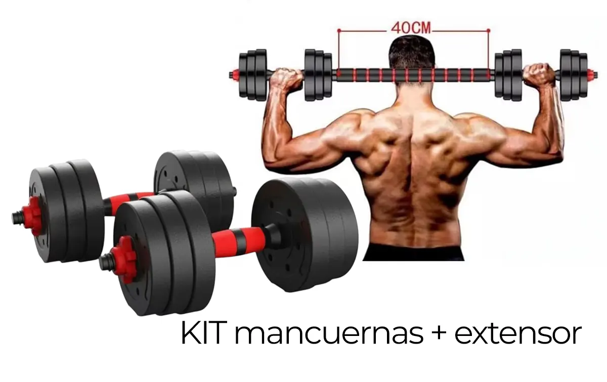 KIT 10kg: 2 mancuernas + extensor para formar pesa larga