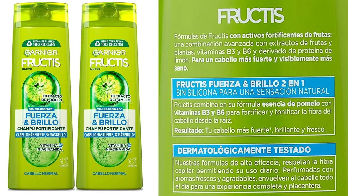 Fructis Fuerza y brillo 2 botes de champú fortificante 380ml