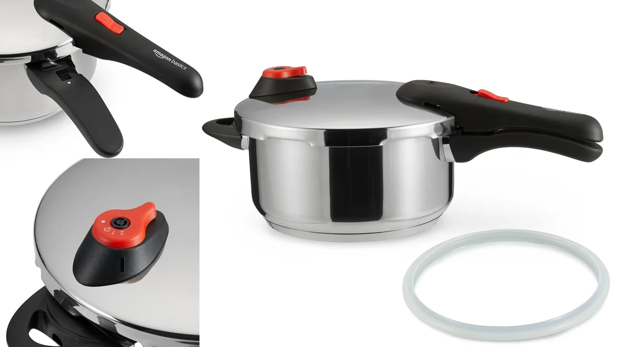 Olla a presión 4L AmazonBasics acero - apta para inducción