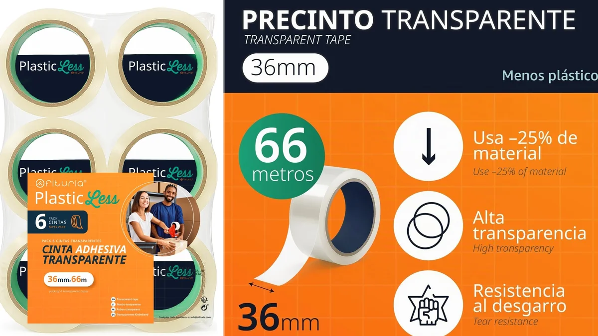 6 Cintas de embalar transparente de 66 metros x 3.6cm