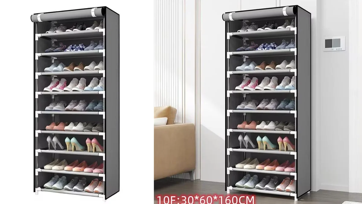 Zapatero cubierto con 9 estantes - 160 x 60 x 30cm