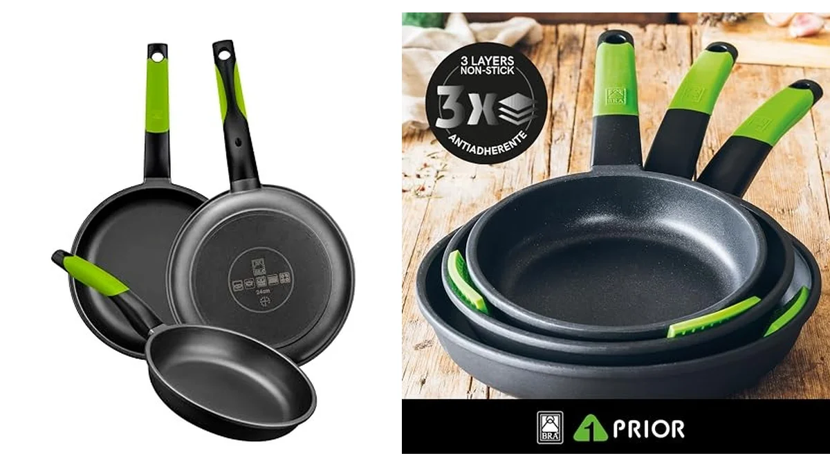 Set 3 sartenes Bra Prior 18, 22 y 26 cm - aluminio fundido antiadherente