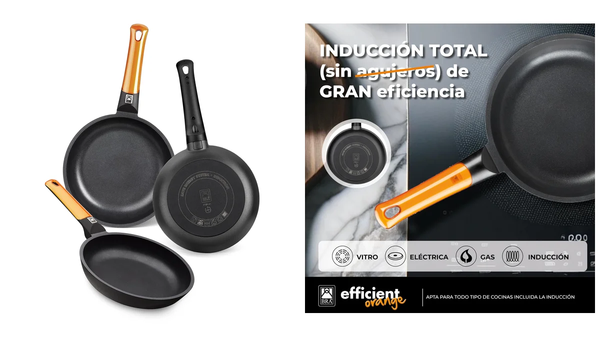 3 sartenes BRA Efficient - Teflon Platinum Plus tricapa - Ø18, 22, 26cm