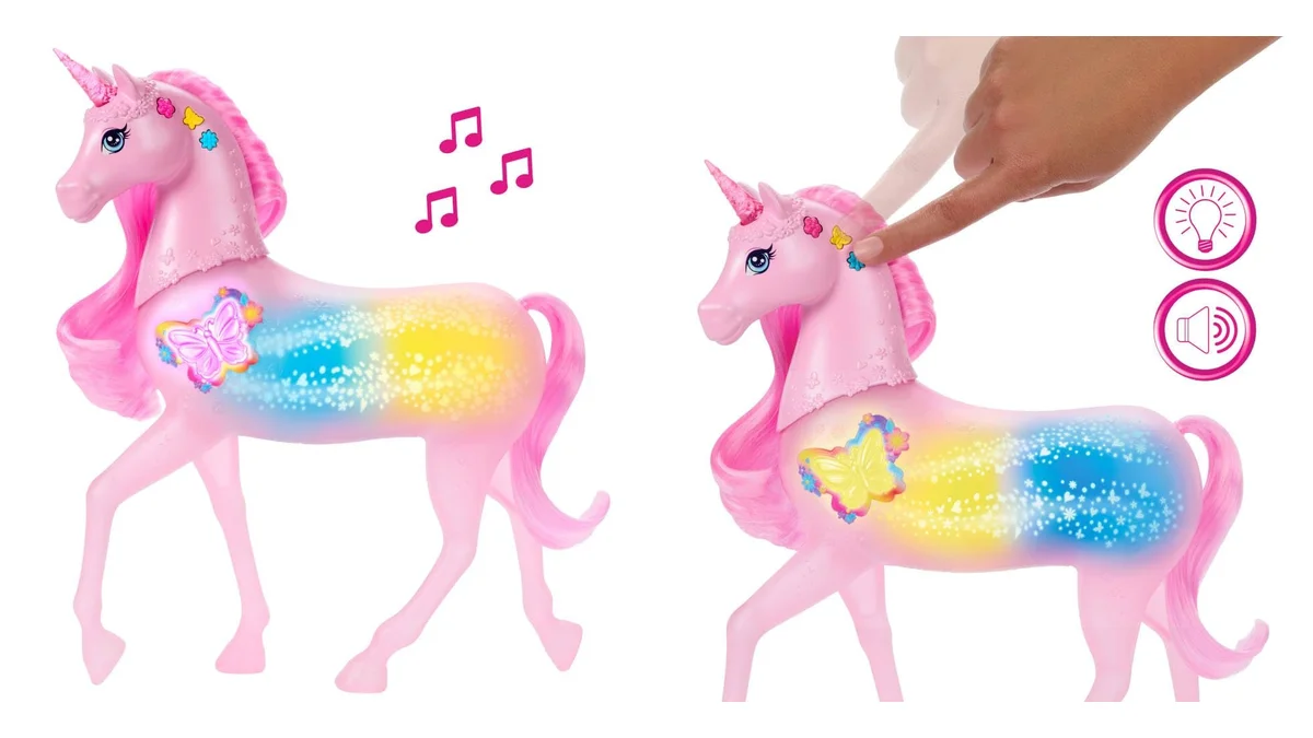 Unicornio Galopa y brilla de Barbie - 20 combinaciones interactivas