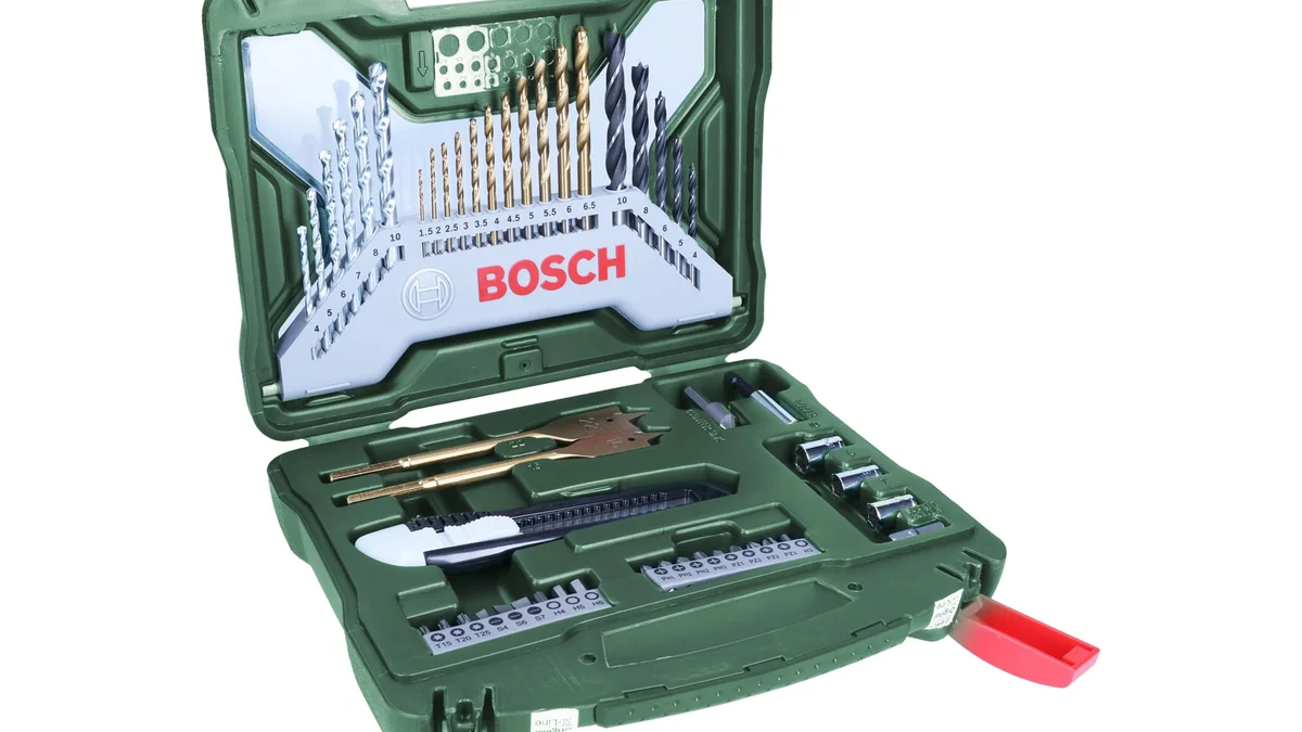 Maletín Bosch X-Line Titanio con brocas, puntas, vasos, metro, cúter - 50 accesorios