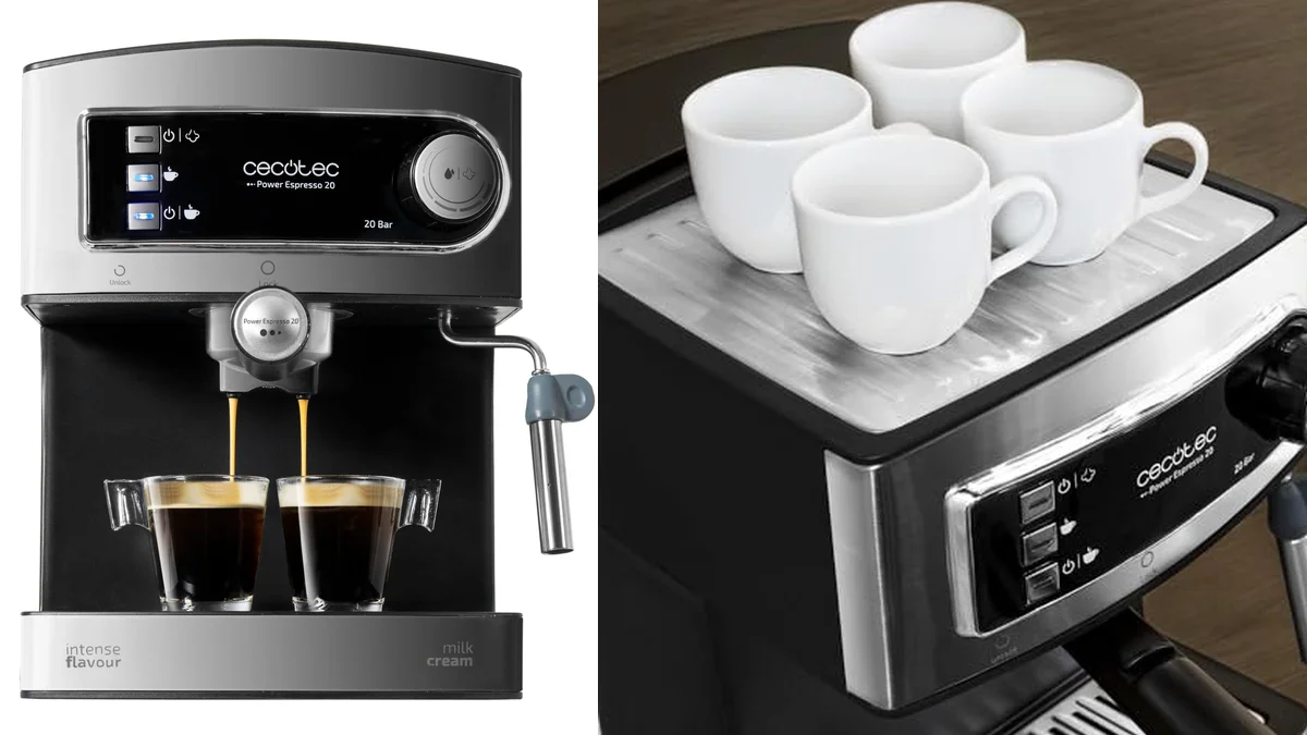 Cafetera espresso Cecotec - 20 bares - con calientatazas y espumador