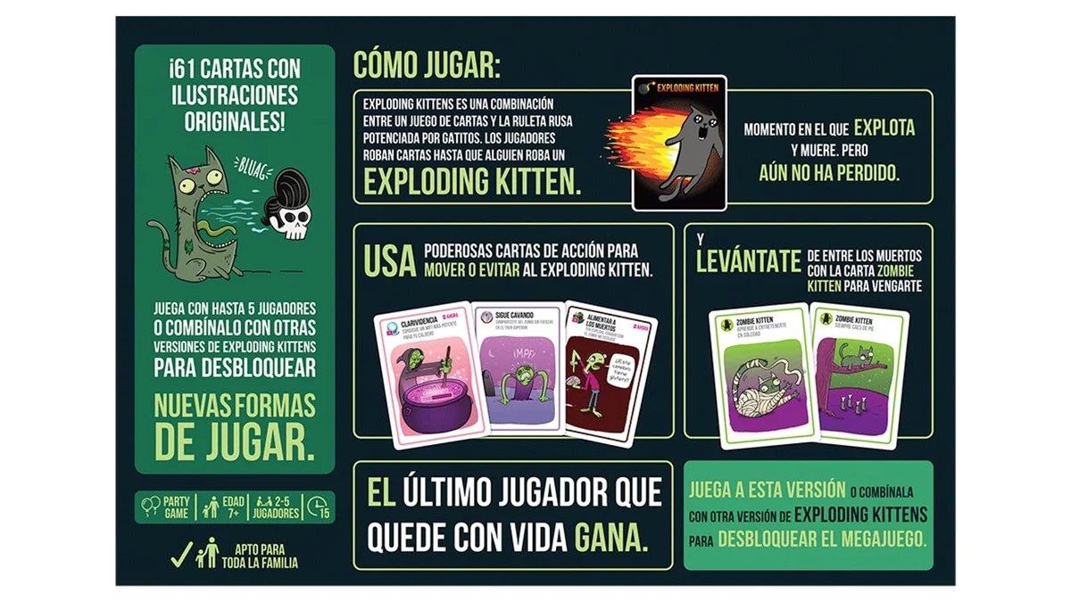 Juego de cartas Zombie Kittens - 2 a 5 jugadores