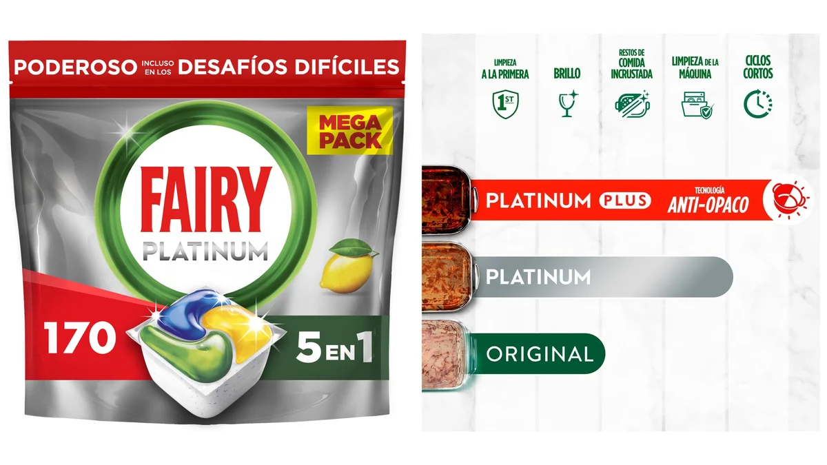 170 cápsulas Fairy Platinum lavavajillas con abrillantador