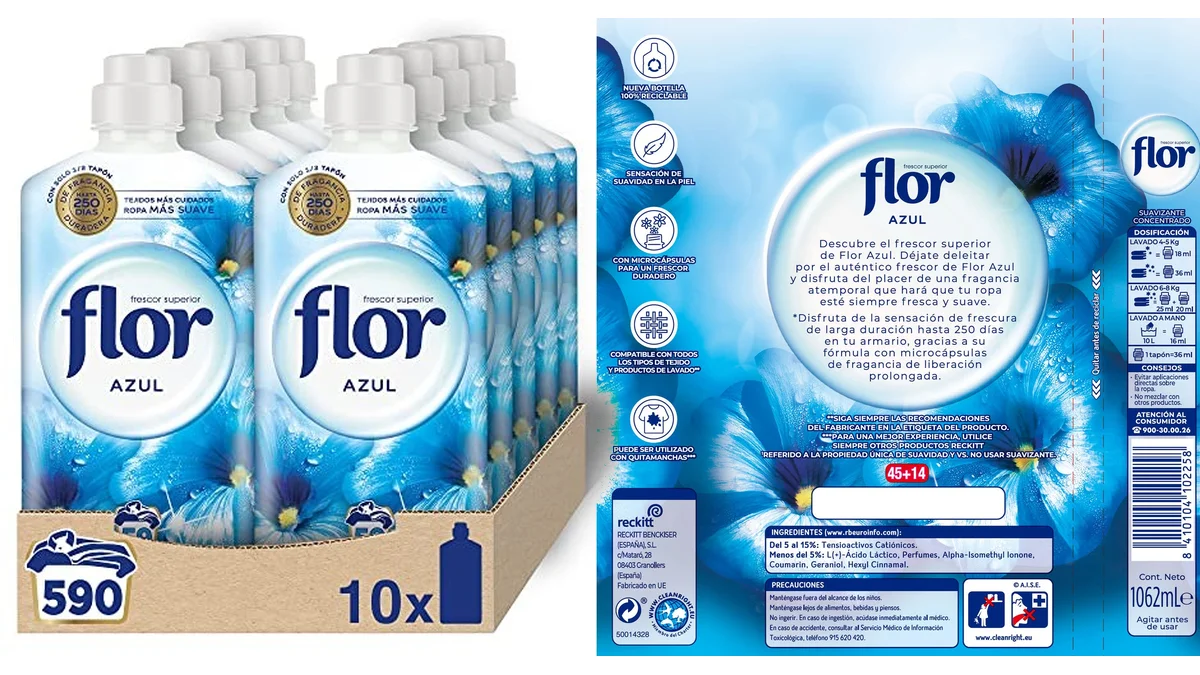 590 lavados / 10 botellas suavizante concentrado Flor Azul