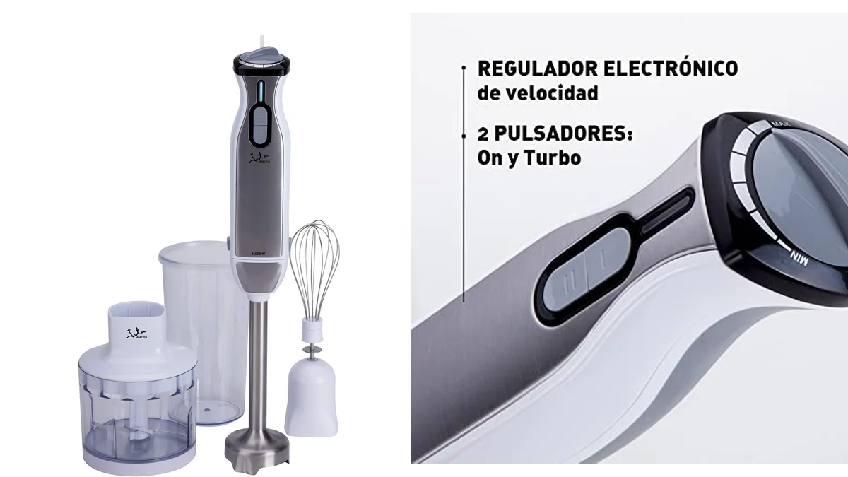 Batidora Jata 1000W con picador y varillas - pie de acero
