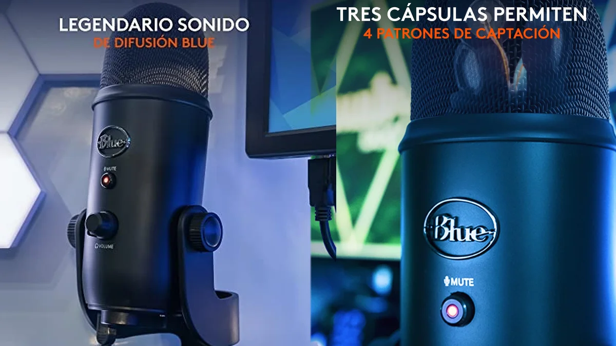 Micrófono USB Blue Yeti con base - 4 patrones captura -  sin retardo