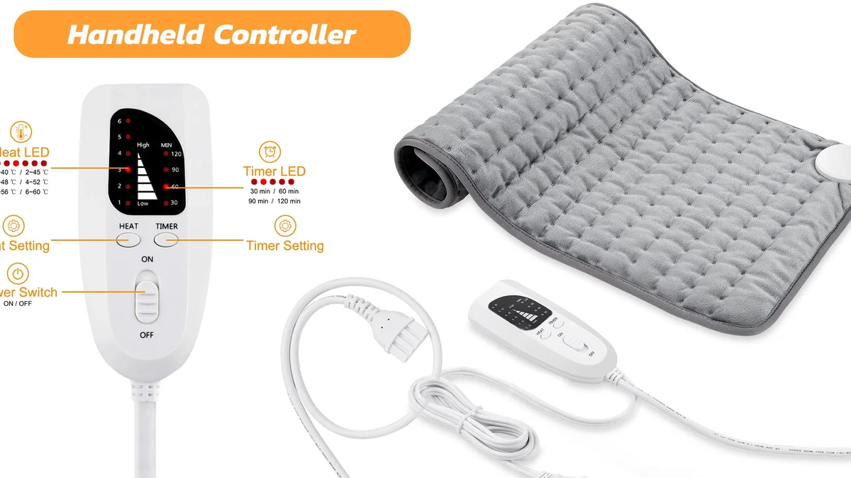 Almohadilla Eléctrica 60x30cm - 6 temperaturas - temporizador ajustable