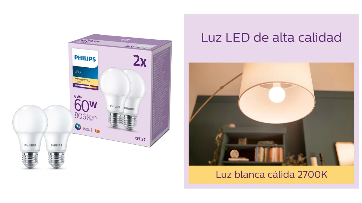 Pack 2 Bombillas LED Philips equivalentes 60W -  Rosca Típica E27