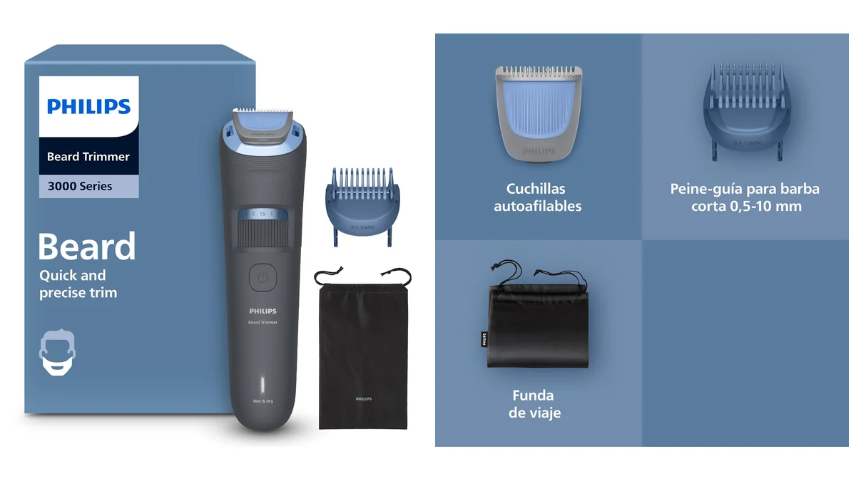 Recortadora de barba inalámbrica Philips - 60 min batería - 20 longitudes