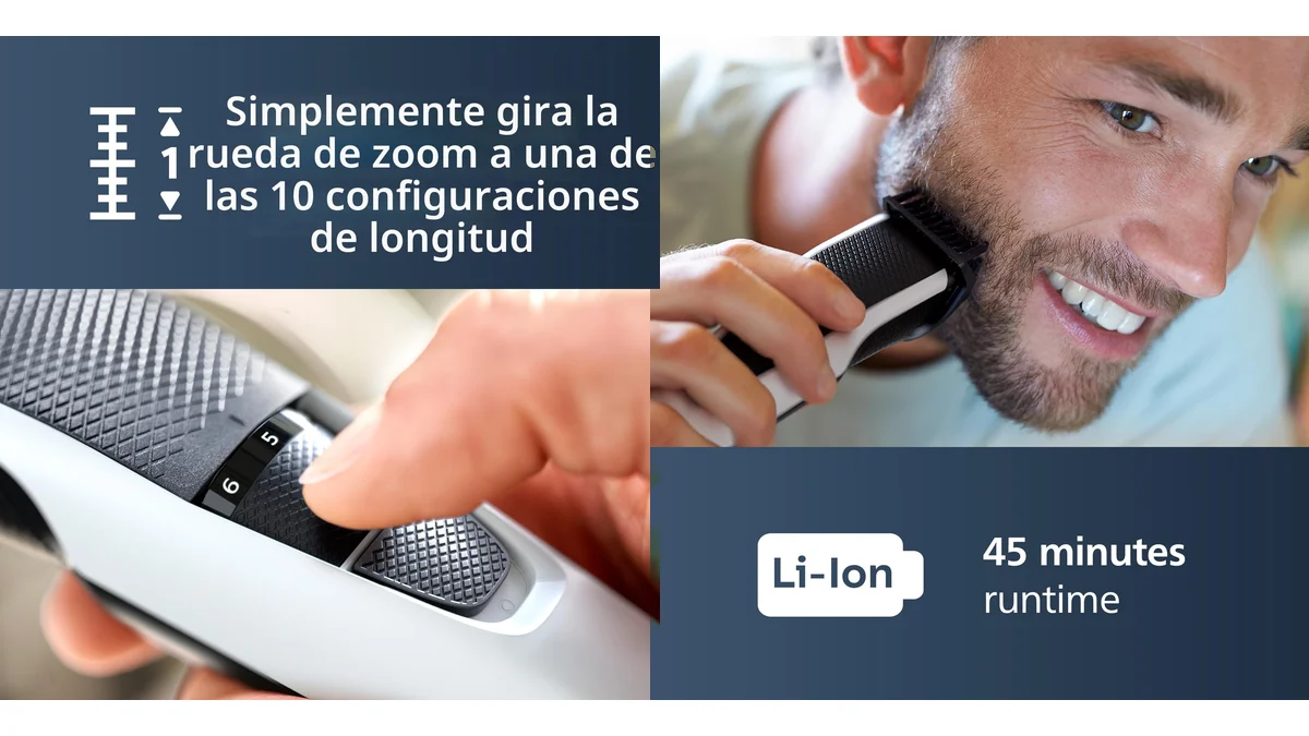 Recortador de barba Philips Inalámbrico - longitud de corte ajustable - 45 min. batería
