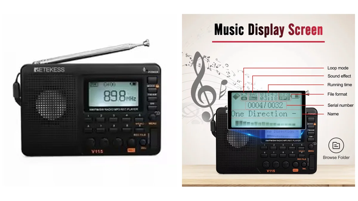 Radio digital recargable - Onda Corta SW / AM / FM - MP3 + graba radio en MicroSD