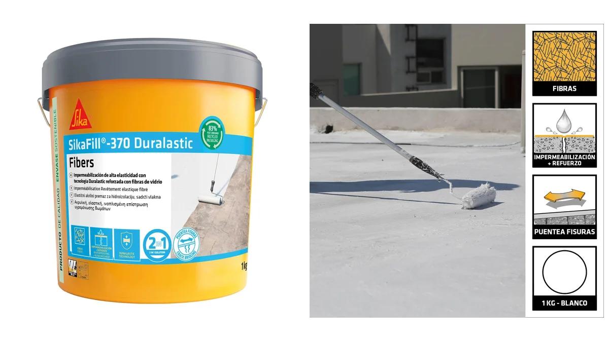 1L SikaFill-370 Fibers blanco: impermeabilizante con fibras para grietas, tejados y terrazas