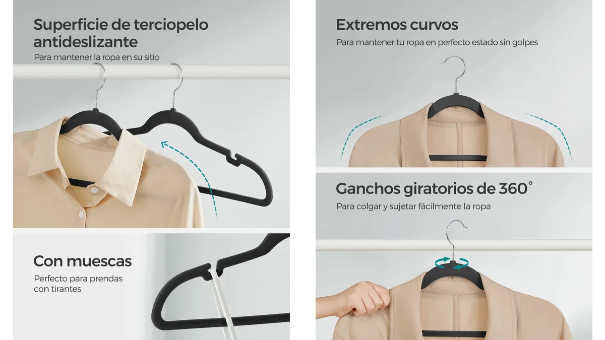 Pack 30 perchas de terciopelo antideslizante