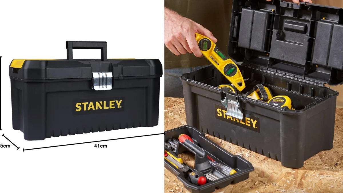 Caja de herramientas Stanley 40cm con cierre metálico y orificio para candado
