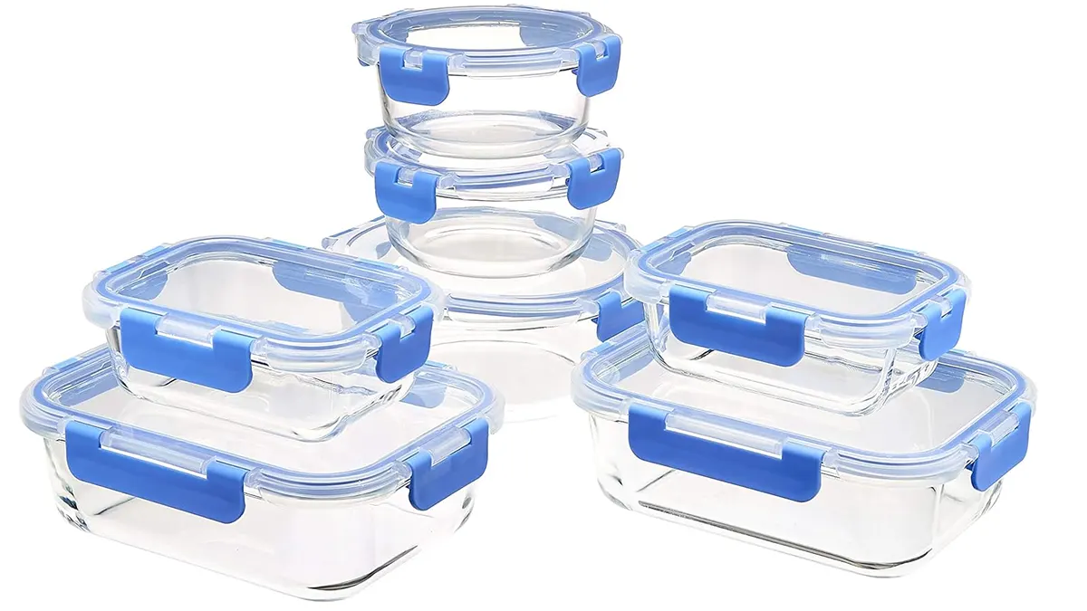 7 fiambreras / tuppers de vidrio con tapas herméticas