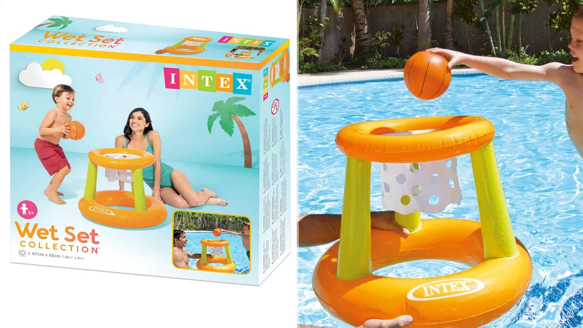 Canasta hinchable flotante con pelota Intex
