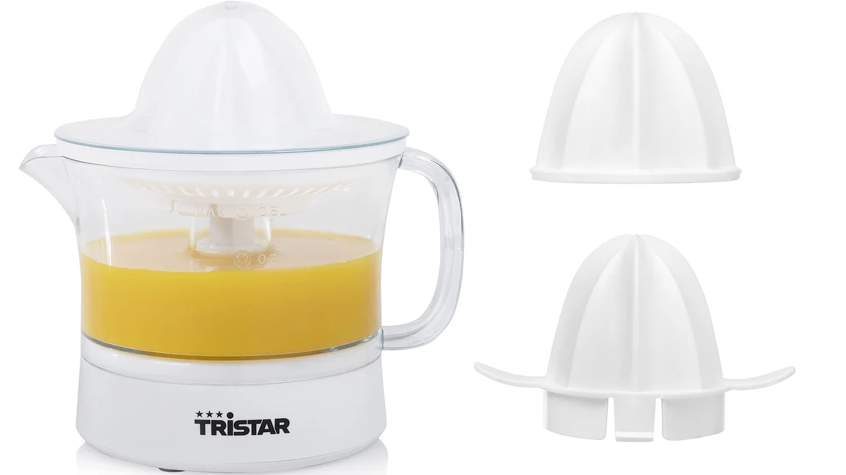 Exprimidor eléctrico Tristar con motor de 25W + 2 conos