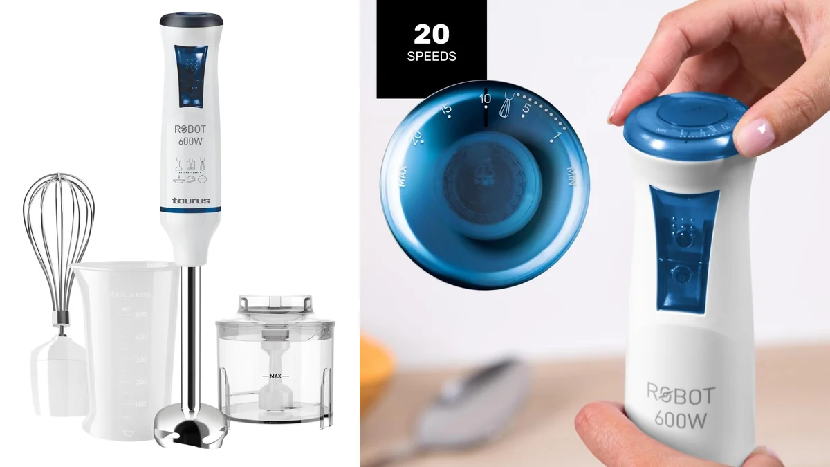 Batidora de mano Taurus 600W 20 velocidades - con picador, varillas y pie de acero