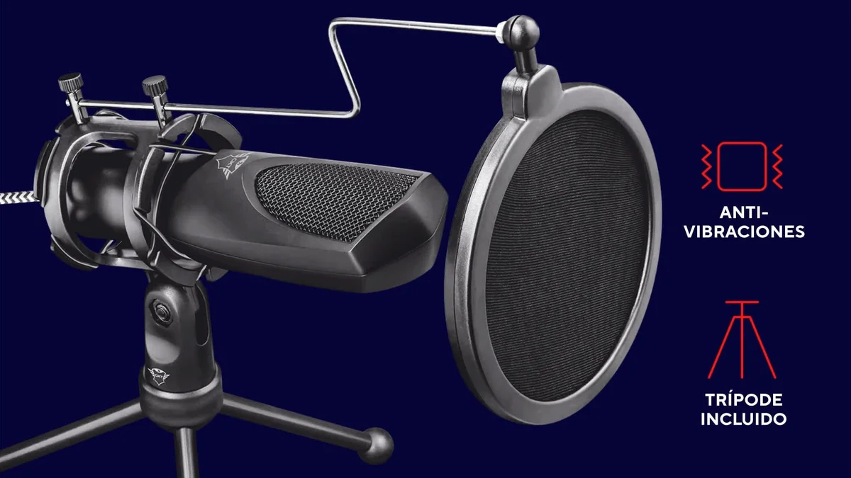 Micrófono USB Trust GXT 232 omnidireccional con soporte y filtro antipop