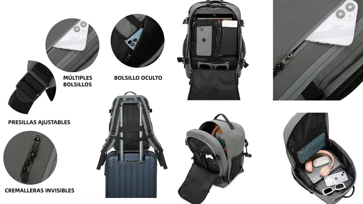 Mochila 40x25x20cm  para equipaje de cabina gratis Ryanair - bolsillo antirrobo