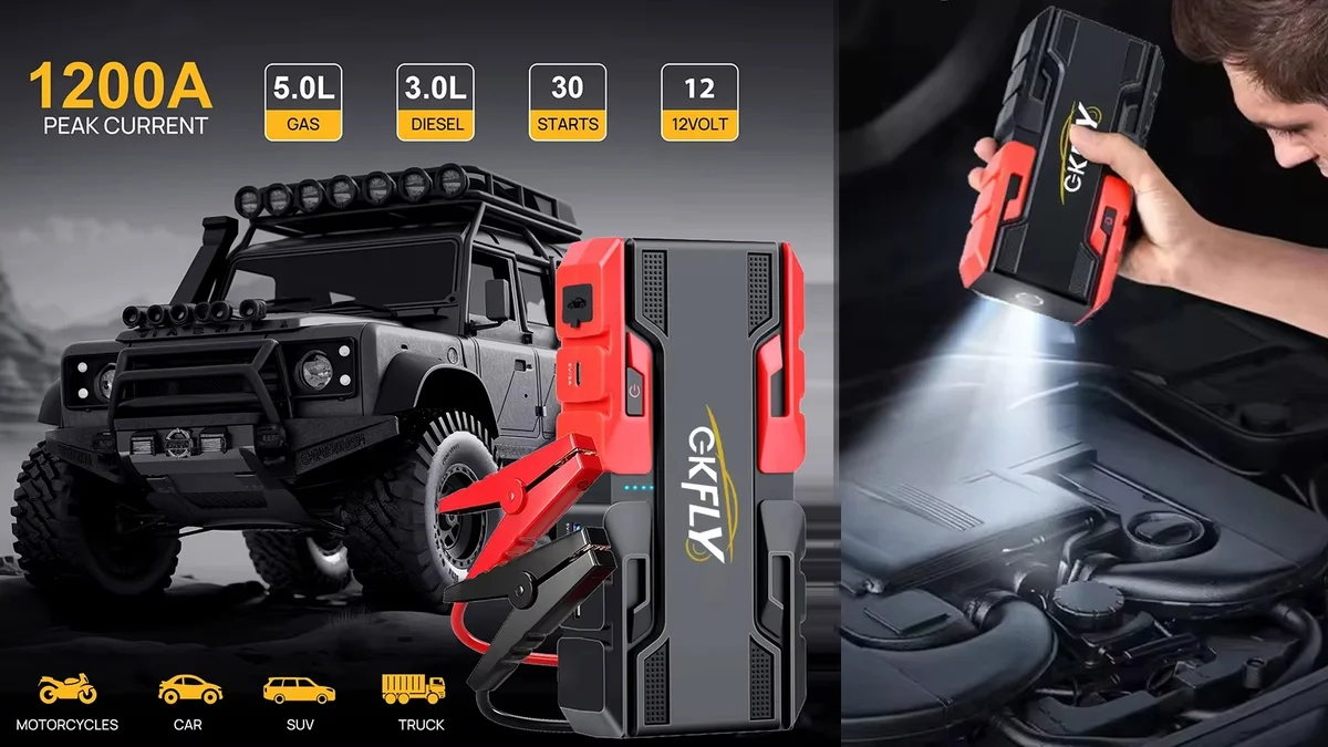 Arrancador 12V 1200A max. 12000mAh - linterna + USB-A Quick Charge