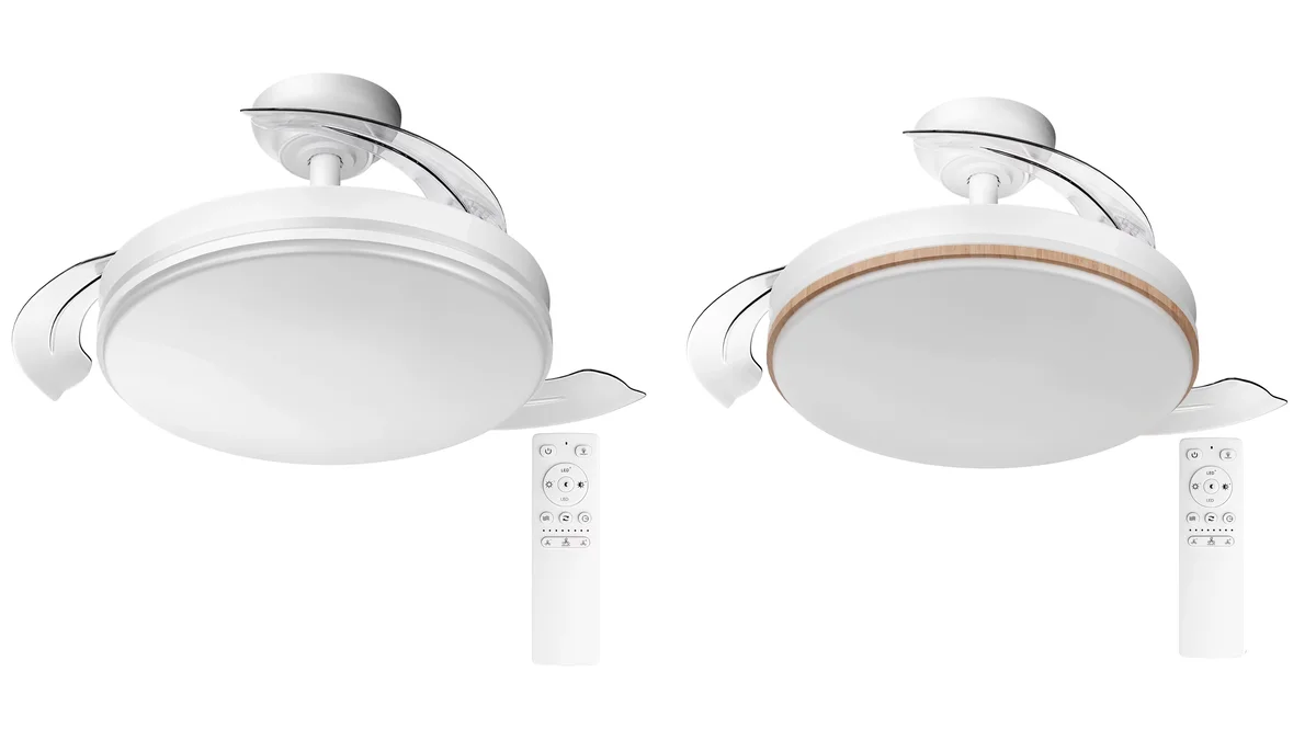 Lámpara  LED con ventilador de aspas retráctiles y mando