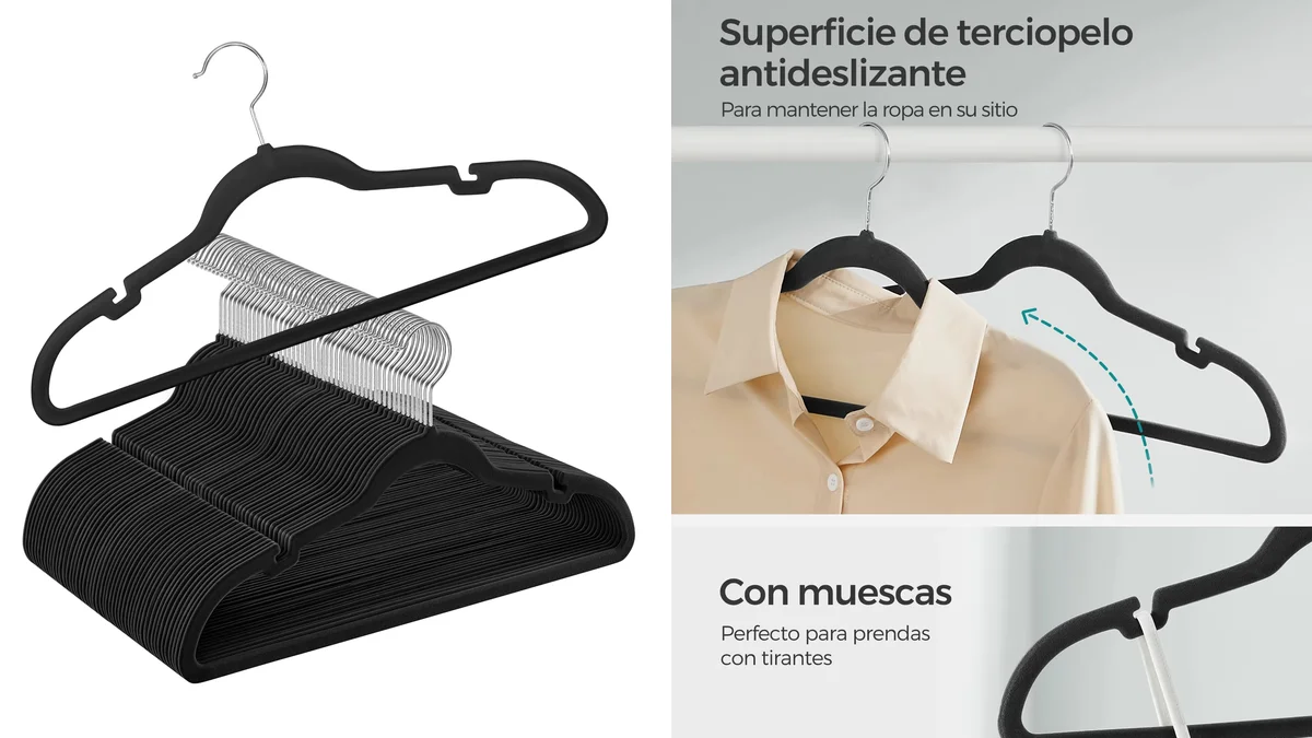 Pack 50 perchas antideslizantes aterciopeladas