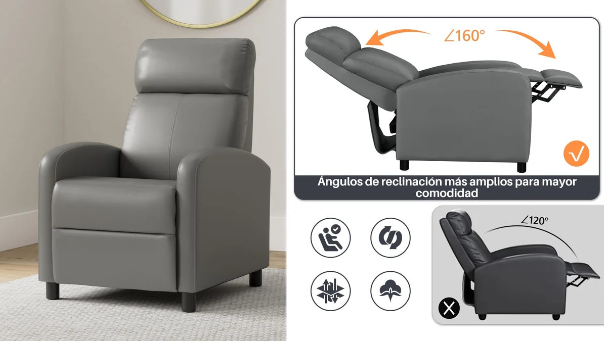 Sillón reclinable con reposapies autodesplegable - tapizado transpirable