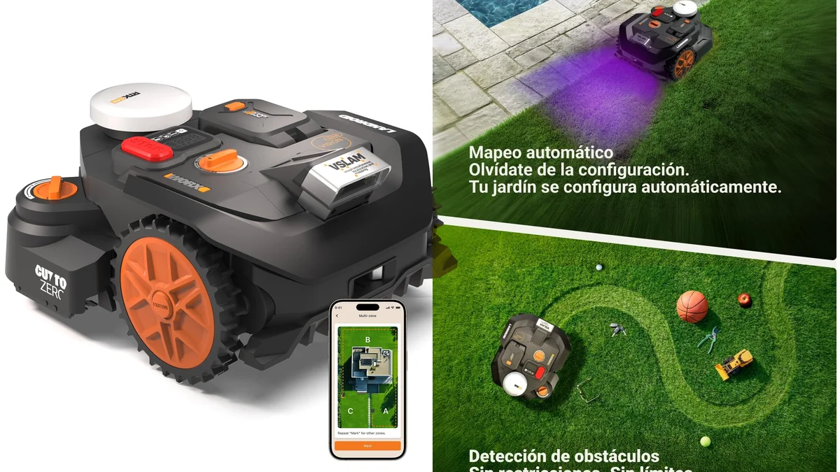 Robot cortacésped Worx Vision Cloud 600m² - no necesita cable ni antena