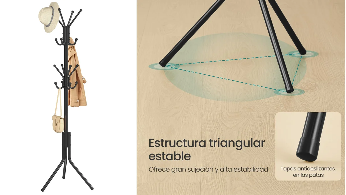 Perchero de 16 ganchos en 4 alturas - 175cm - base de 48 x 43cm