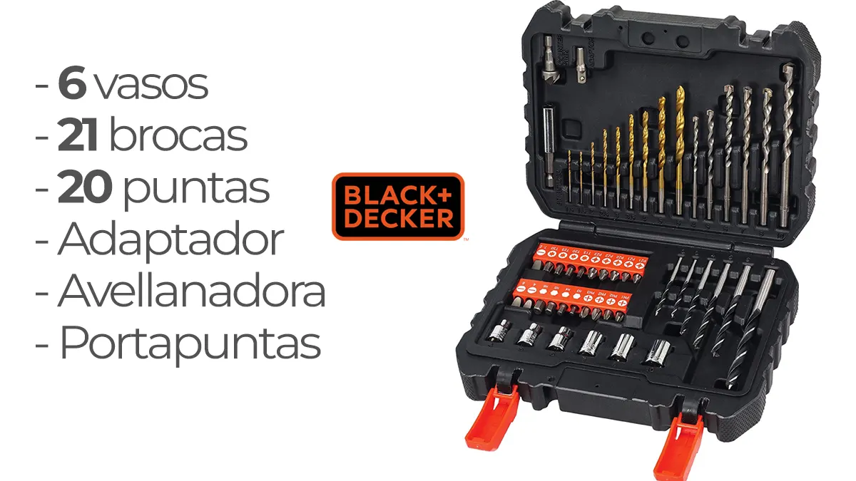 Maletín Black + Decker 50 piezas con brocas, puntas y más