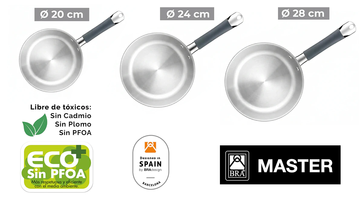 Sartenes BRA Master 20 24 28cm sin antiadherente que se gaste