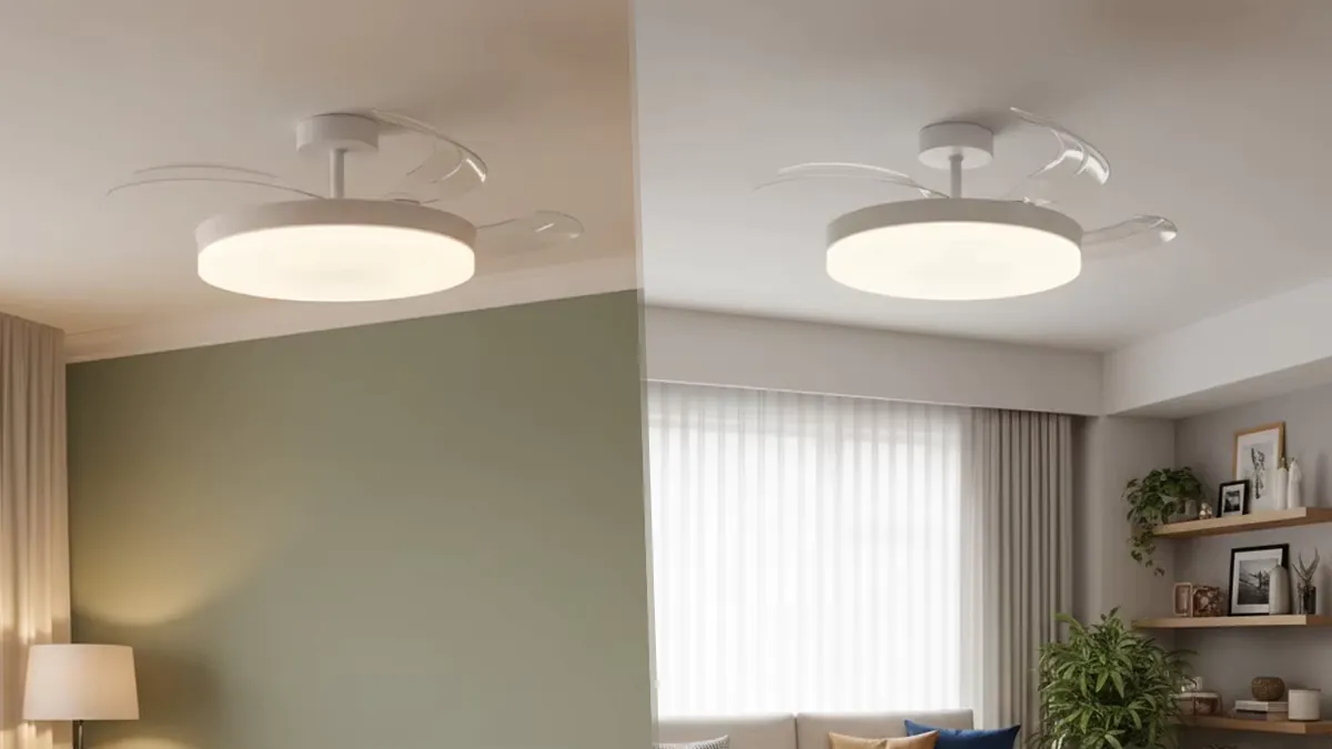 Lámpara ventilador aspas plegables, mando, tono ajustable