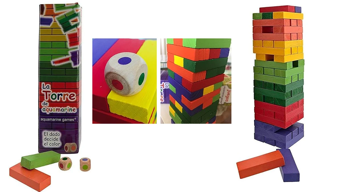Juego de torre de colores + dado que elige el color a quitar por turno