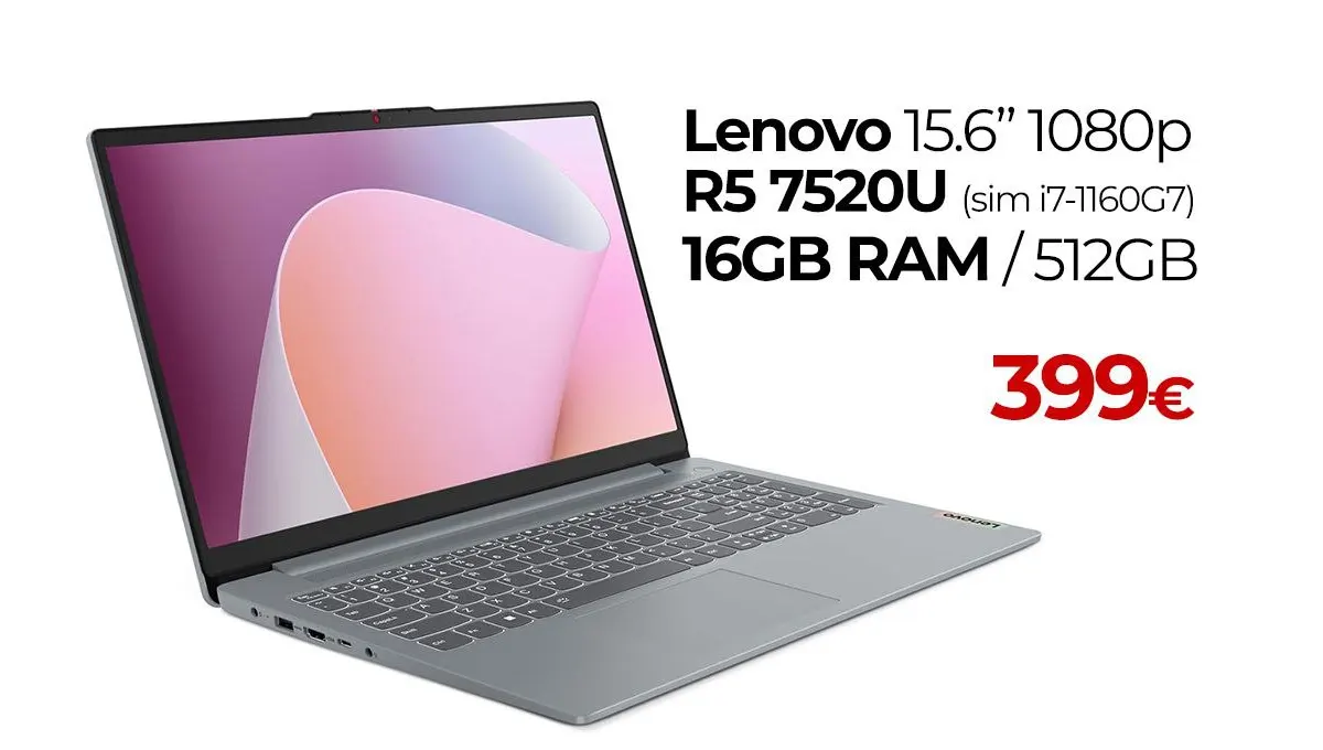 Lenovo Slim 3 16GB RAM - 15.6" FHD - Ryzen 5 7520U - 512GB SSD