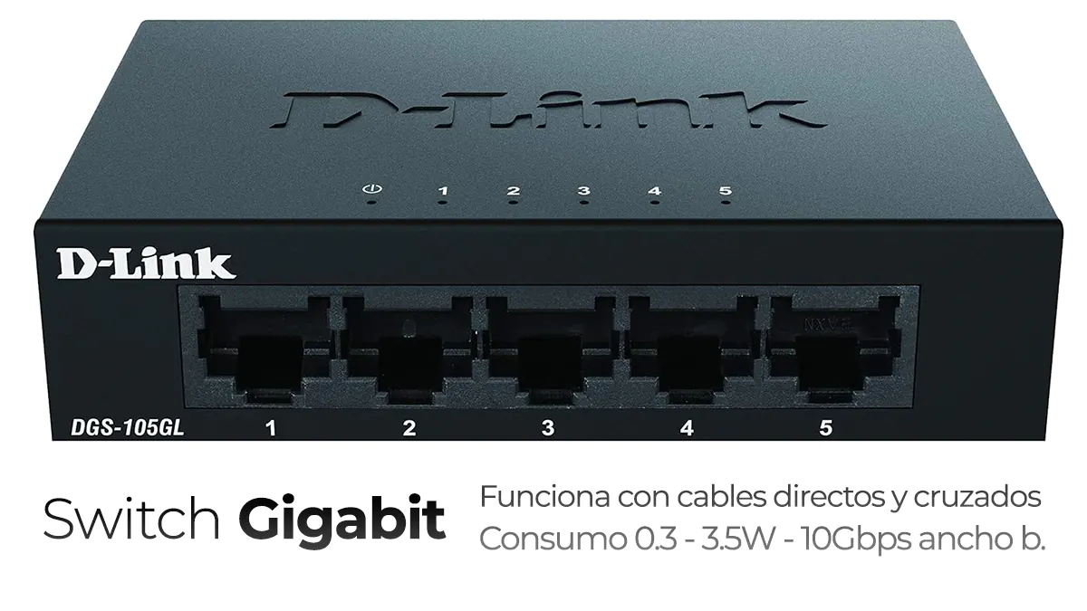 Switch D-Link metálico - 5 puertos gigabit ethernet