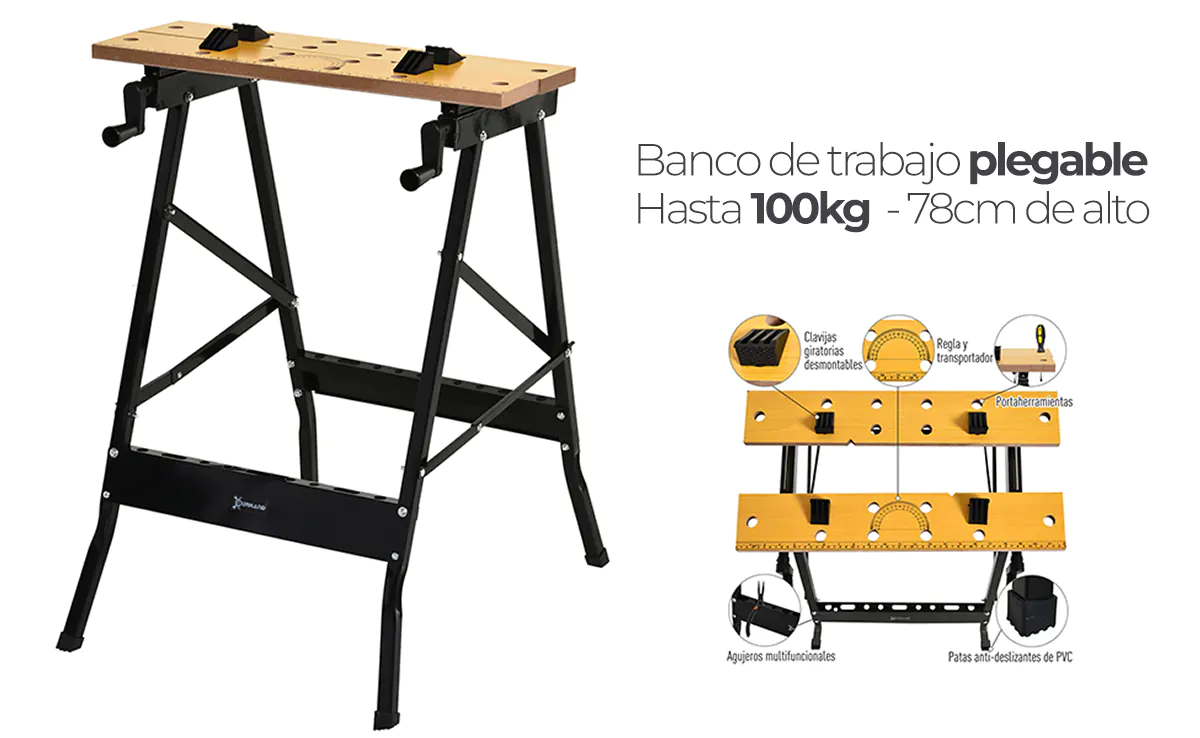 Banco de trabajo plegable - 100kg max. - mordaza regulable