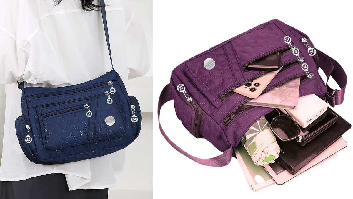 Bolso bandolera de nylon - varios bolsillos con cremallera - 7 colores