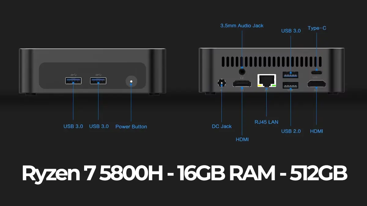 Mini PC Ryzen 7 5800H - 16GB RAM -  512GB SSD con Windows 11
