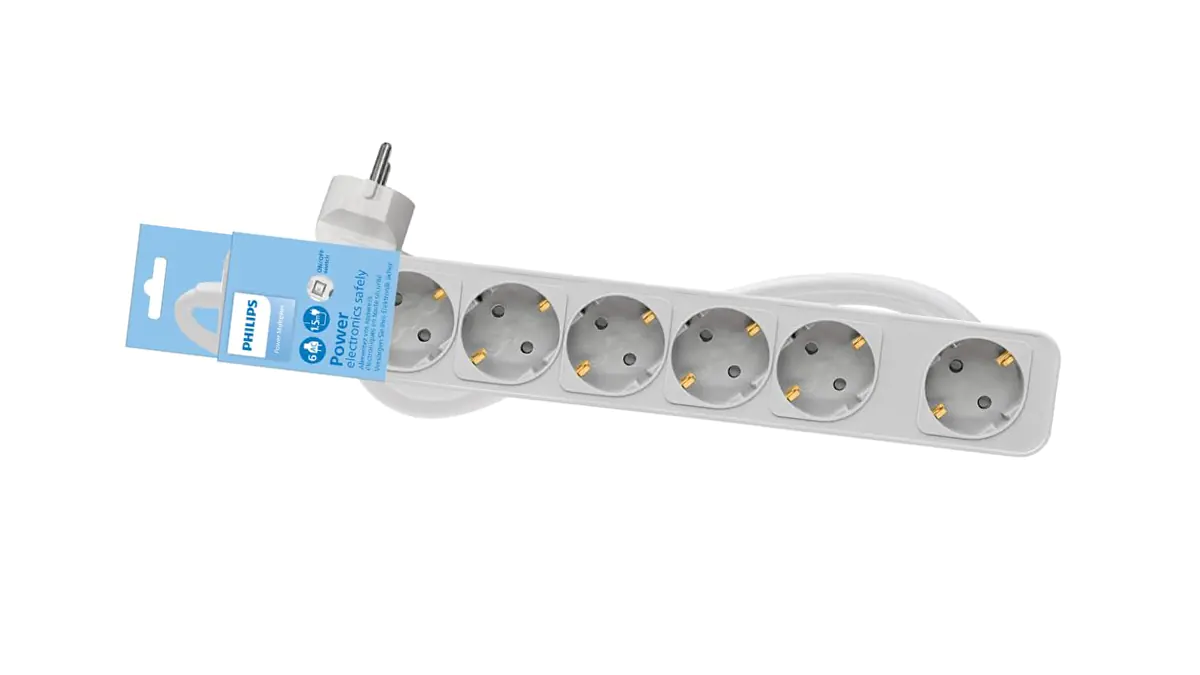 Regleta Philips con 6 enchufes schuko - interruptor - cable de 1.5m
