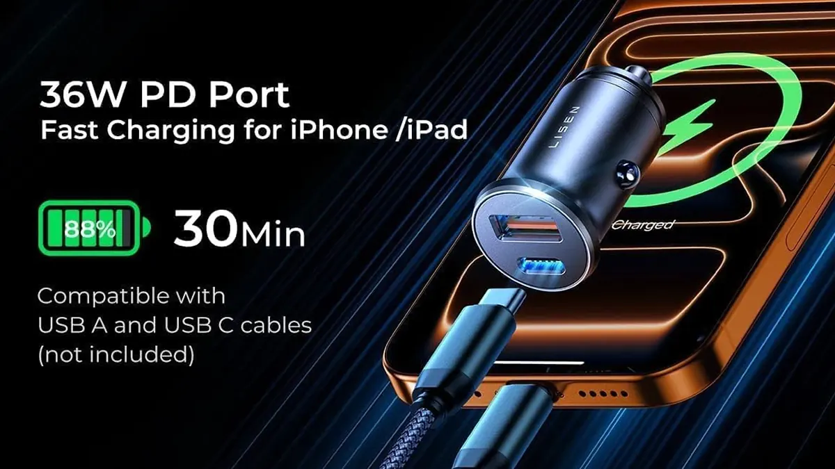 Cargador para toma mechero coche con carga rápida USB-A y USB-C
