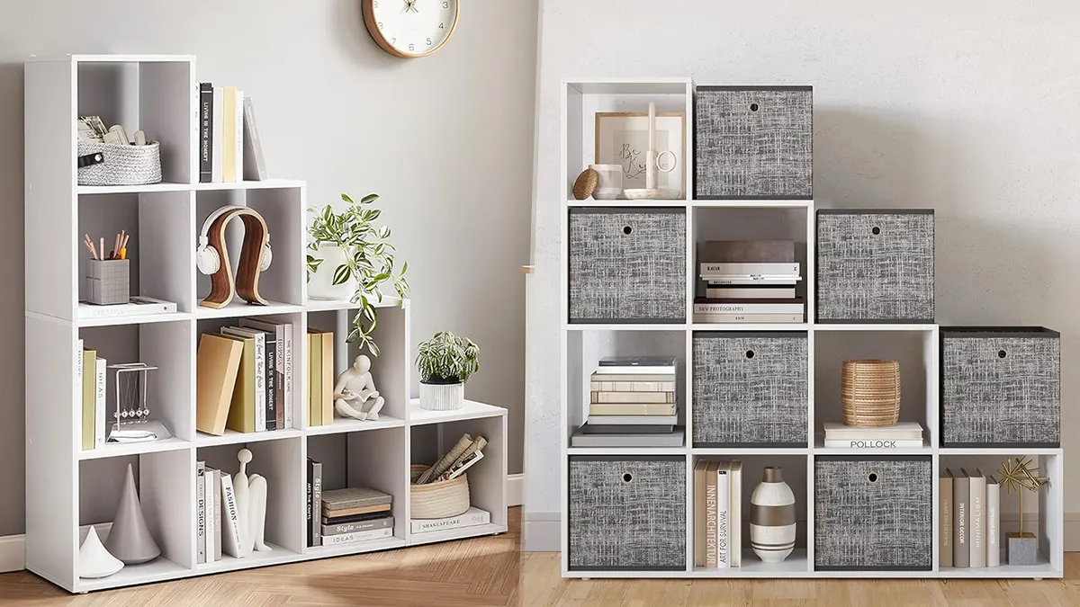 Mueble con 10 cuadrados internos escalonados