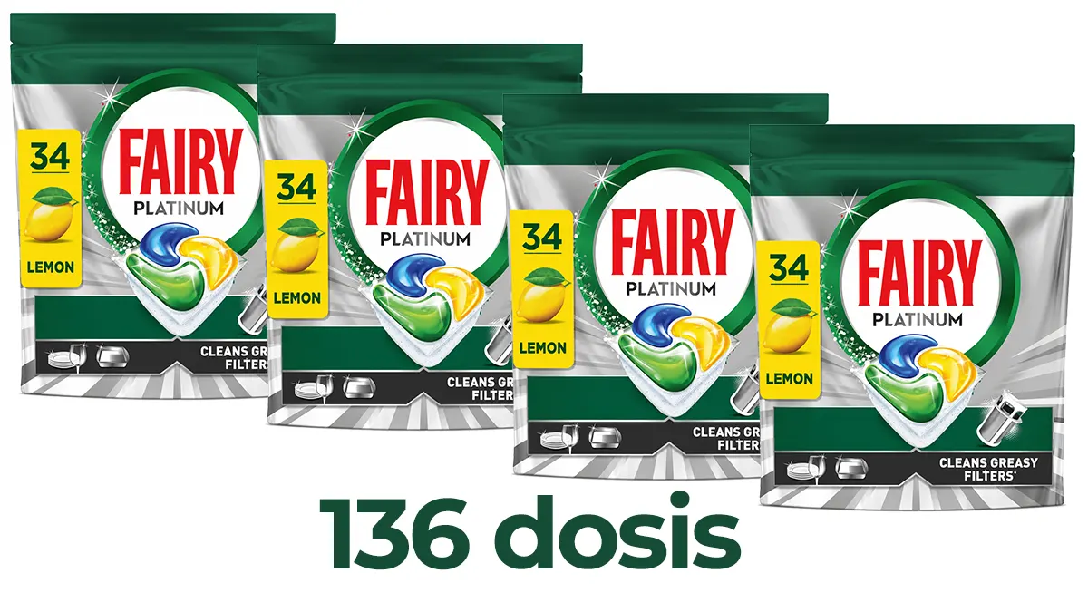 136 cápsulas Fairy Platinum lavavajillas con abrillantador