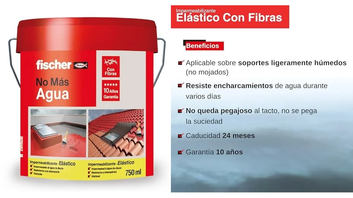 Pintura impermeabilizante con fibras para azoteas, tejados / exteriores