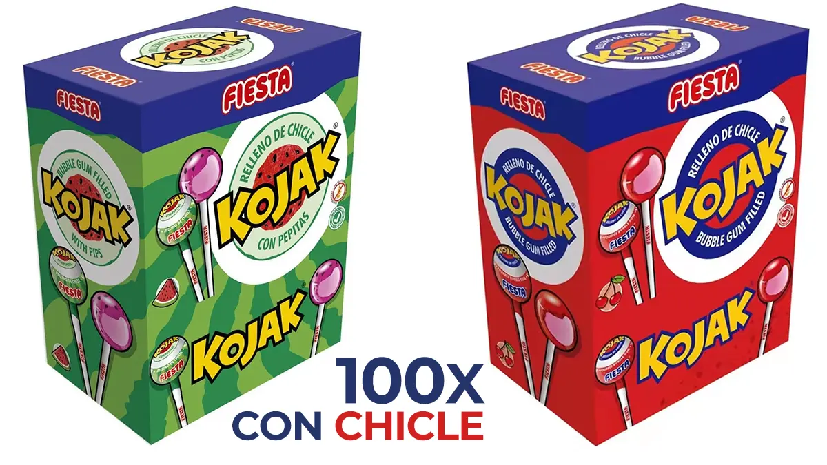 100 caramelos con palo Kojak Fiesta CON CHICLE